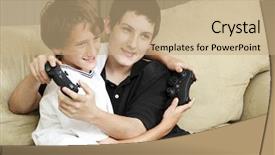  Presentation with two small brothers - Slides having camoflage - two affectionate brothers playing video background and a coral colored foreground