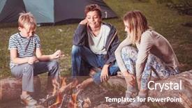  Presentation with camp - Presentation theme consisting of camp by the fire background and a violet colored foreground
