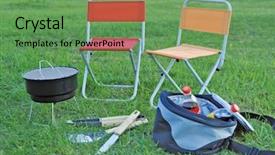  Presentation with camp - Colorful presentation theme enhanced with camp chair - barbecue backdrop and a seafoam green colored foreground