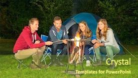  Presentation with campfire - Audience pleasing slide set consisting of camp chair - group of friends sitting backdrop and a  colored foreground