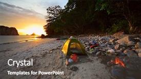  Presentation with wild fire - Presentation theme having fire forest - green tent on sandy wild background and a dark gray colored foreground