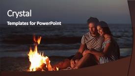  Presentation with beach - Slides having sea fire - lovely couple near fireplace background and a dark gray colored foreground