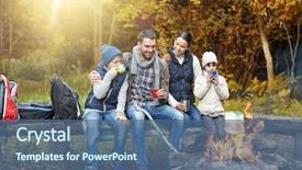  Presentation with forest fire - Presentation theme having camp fire in autumn forest background and a ocean colored foreground