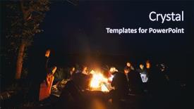  Presentation with bonfire - Slides featuring camp fire story - company of young people are background and a wine colored foreground
