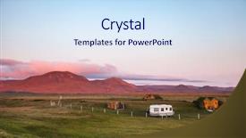  Presentation with campsite - Audience pleasing presentation theme consisting of camper trailer and turf roof backdrop and a sky blue colored foreground