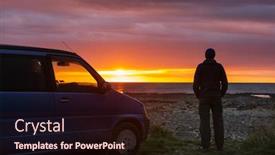  Presentation with new season - Presentation theme enhanced with camper-van-parked-on-ocean background and a wine colored foreground