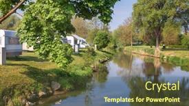  Presentation with vehicles - Cool new PPT theme with camper van recreational vehicles rv parked at scenic bavarian campsite among lush greenery backdrop and a tawny brown colored foreground