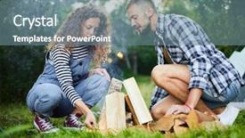  Presentation with campfire - Theme featuring campers in activewear making campfire background and a seafoam green colored foreground