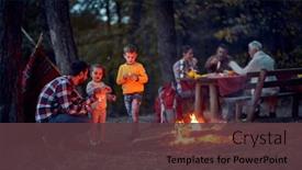  Presentation with campfire - Slide deck having campers-with-children-enjoying background and a tawny brown colored foreground