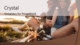  Presentation with bonfire - Presentation theme having campfire - cheerful beautiful young couple playing background and a light gray colored foreground