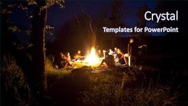 Presentation with campfire - Beautiful presentation design featuring campfire - company of young people are backdrop and a wine colored foreground