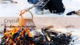  Presentation with campfire - PPT layouts with campfire-burning-in-cold-winter background and a coral colored foreground