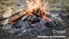  Presentation with campfire - Audience pleasing slide set consisting of campfire on meadow in rural place backdrop and a dark gray colored foreground