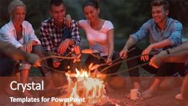  Presentation with campfire - Theme consisting of campfire on the river background and a tawny brown colored foreground