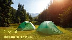  Presentation with forest morning - Slide set featuring camping-and-tents-under background and a  colored foreground