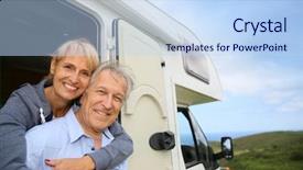  Presentation with car door - Beautiful PPT theme featuring bearded man is holding frozen fish after successful winter fishing at cold sunny day under clear blue sky backdrop and a gray colored foreground.