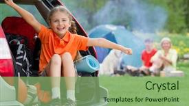  Presentation with summer camp - Presentation theme having camping car - family adventure - family background and a seafoam green colored foreground