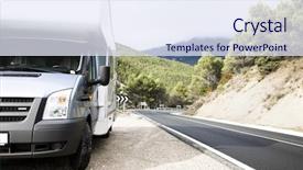  Presentation with road - Slides with camping car - new motorhome near the road background and a sky blue colored foreground