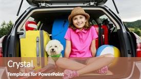  Presentation with summer holiday move - Amazing PPT theme having camping car - summer holiday travel - family backdrop and a coral colored foreground