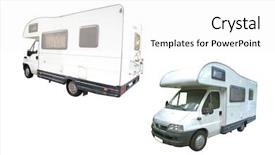  Presentation with under ground cable - Presentation theme enhanced with camping car - two trailers under the white background and a white colored foreground