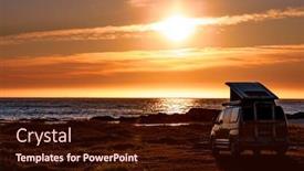  Presentation with camping - PPT theme featuring camping car minivan on the beach at sunset beautiful nature norway natural landscape lofoten beach background and a wine colored foreground