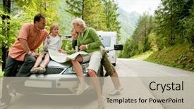  Presentation with camping - Presentation having camping car on the road background and a mint green colored foreground