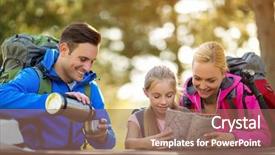  Presentation with hiking - Beautiful slides featuring camping compass - hiking family relax sitting backdrop and a coral colored foreground