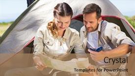  Presentation with map - Cool new PPT theme with camping compass - outdoorsy couple looking backdrop and a  colored foreground