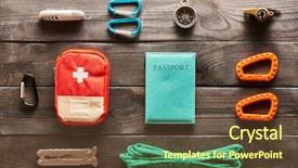  Presentation with tourism hiking - Cool new slides with camping compass - travel items for hiking tourism backdrop and a tawny brown colored foreground