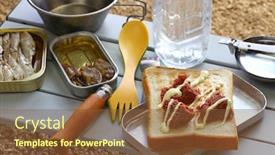  Presentation with camping - Slide set featuring camping-cooking-corned-beef background and a tawny brown colored foreground