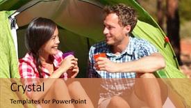 Presentation with water sun - Audience pleasing slide set consisting of camping couple drinking water in tent smiling happy outdoors in forest enjoying sun at looking at view happy multiracial couple relaxing after outdoor activity hiking asian woman caucasian man backdrop and a coral colored foreground