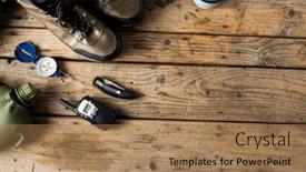  Presentation with trekking - Slides consisting of camping-equipment-of-trekking-shoes background and a  colored foreground
