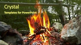  Presentation with camping - Audience pleasing presentation consisting of camping-fire-and-kettle backdrop and a tawny brown colored foreground