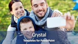  Presentation with campsite - Audience pleasing theme consisting of camping hike technology and people concept - happy family with smartphone taking selfie at campsite backdrop and a ocean colored foreground