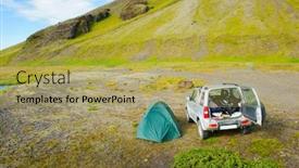  Presentation with suv - PPT theme featuring hellenistic - camping in the tent background and a yellow colored foreground
