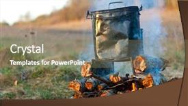  Presentation with campfire - Beautiful presentation theme featuring camping kettle over burning campfire backdrop and a coral colored foreground