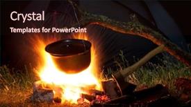  Presentation with cooking fire - Amazing PPT theme having camping kitchenware - pot backdrop and a wine colored foreground