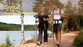  Presentation with walking trail - Theme with camping lake - couple walking on trail background and a tawny brown colored foreground