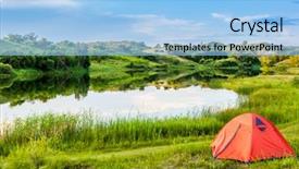  Presentation with camping - PPT theme enhanced with camping lake - lakeside campground background and a light blue colored foreground