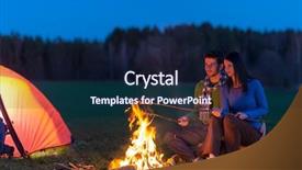  Presentation with campfire - Presentation theme with camping night couple cook background and a navy blue colored foreground