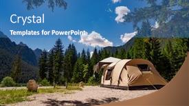  Presentation with camping - Audience pleasing PPT theme consisting of camping on the shores of lake lake dobbiaco in the dolomites beautiful nature italy natural landscape alps backdrop and a teal colored foreground