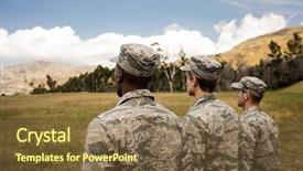  Presentation with soldiers - PPT theme consisting of camping safety - group of military soldiers standing background and a tawny brown colored foreground