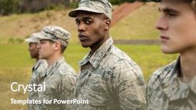  Presentation with boot camp - Audience pleasing slide deck consisting of camping safety - group of military soldiers standing backdrop and a coral colored foreground