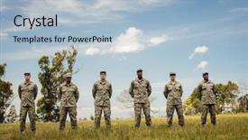  Presentation with boot camp - Presentation theme featuring camping safety - group of military soldiers standing background and a light blue colored foreground