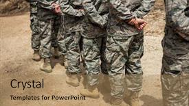  Presentation with soldiers - Slide set featuring camping safety - group of military soldiers standing background and a coral colored foreground