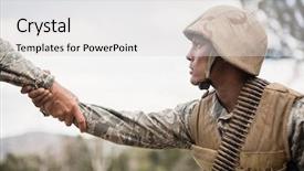  Presentation with training camp - Cool new PPT layouts with camping safety - military soldiers during training exercise backdrop and a  colored foreground