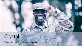  Presentation with boot camp - Cool new presentation with camping safety - portrait of happy military soldier backdrop and a light blue colored foreground