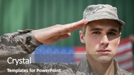  Presentation with boot camp - Presentation design having camping safety - portrait of military soldier giving background and a dark gray colored foreground