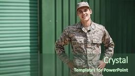  Presentation with boot camp - PPT layouts consisting of camping safety - portrait of smiling military soldier background and a tawny brown colored foreground