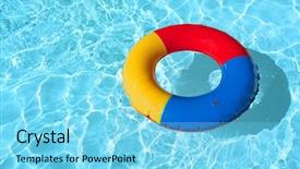  Presentation with swimming pool - Colorful PPT theme enhanced with camping safety - swimming pool with floatable toys backdrop and a light blue colored foreground